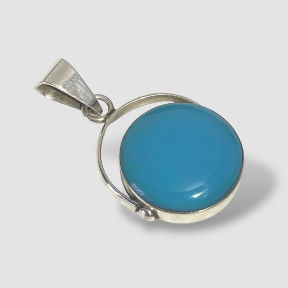 925 Sterling Silver Turquoise Natural Stone Round Pendant Women Vintage Jewelry - Picture 3 of 9